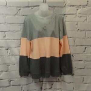 Lovely Pink & Grays Waffle Knit Long Sleeve V-Neck Tunic, NWOT